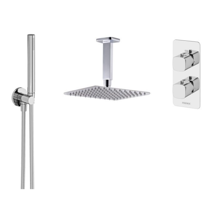 Concealed Thermostatic Valve, Shower Head, Ceiling Arm & Handset