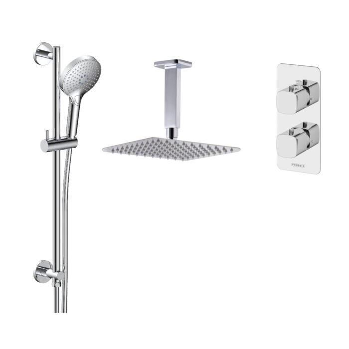 Concealed Thermostatic Valve, Shower Head, Ceiling Arm & Slide Rail Kit